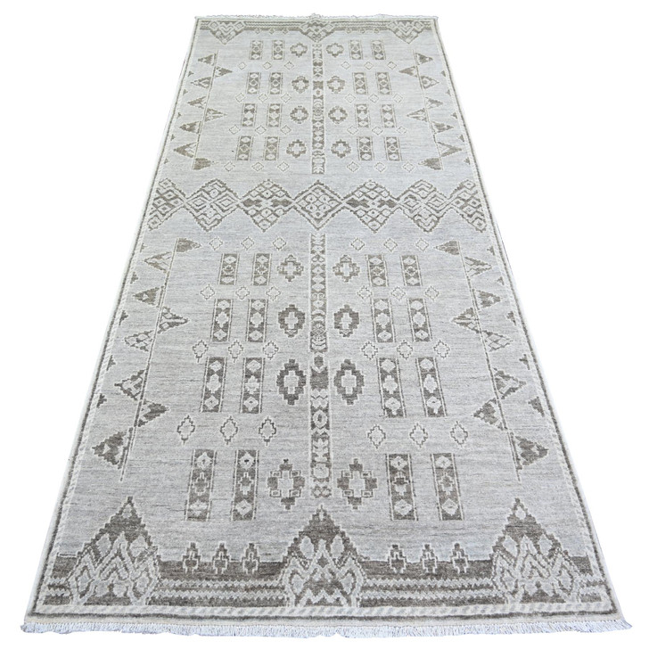Oushak And Peshawar Wool Hand Knotted Rug Grey No Border 4.0X9.1 -O074328
