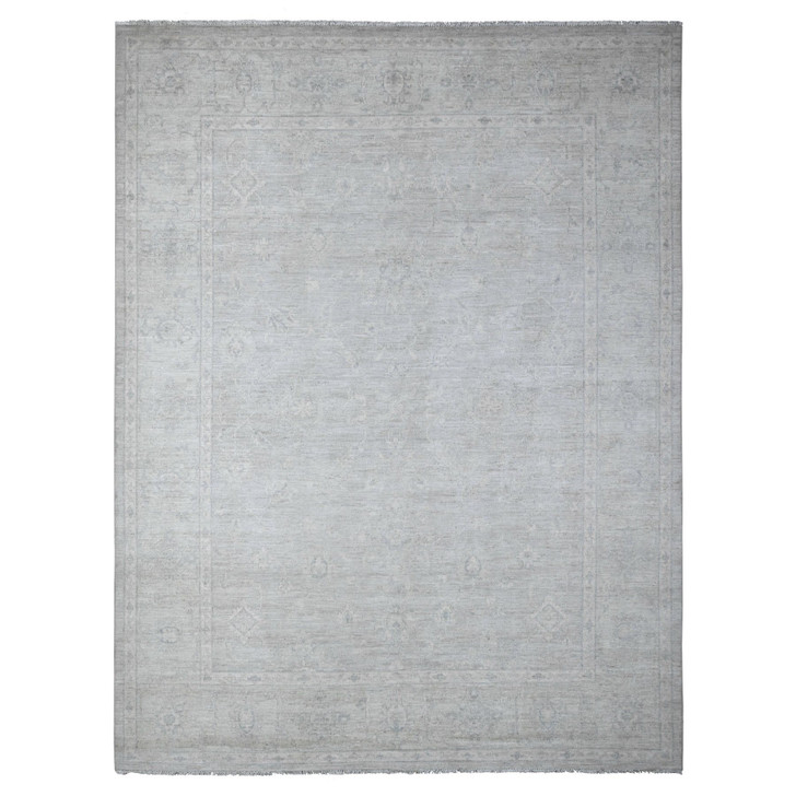 Oushak And Peshawar Wool Hand Knotted Rug Grey Silver 8.10X11.6 -O088749