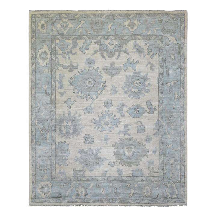 Oushak And Peshawar Wool Hand Knotted Rug Ivory Blue 8.0X9.9 -O071520