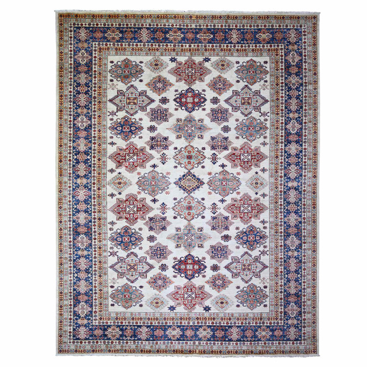 Oushak And Peshawar Wool Hand Knotted Rug Ivory Blue 9.2X11.10 -O074551