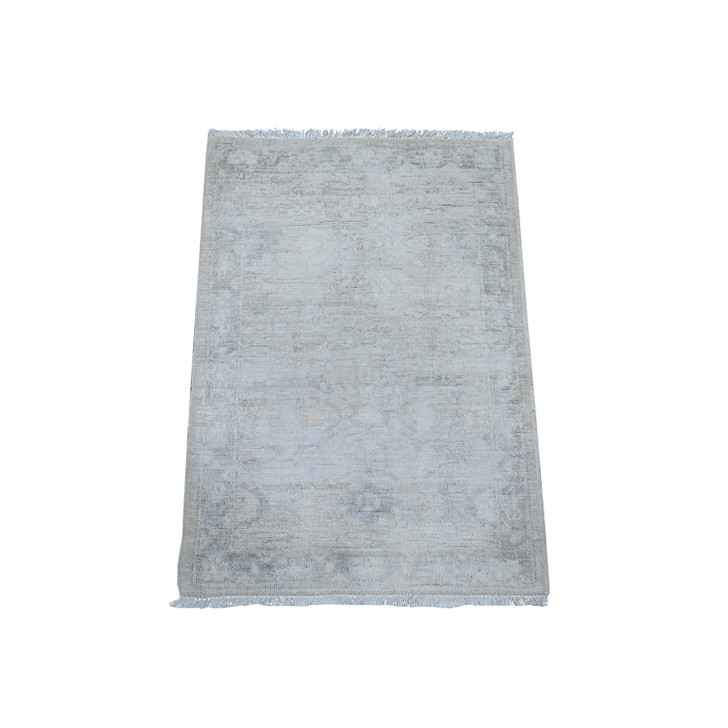 Oushak And Peshawar Wool Hand Knotted Rug Ivory Gray 1.11X2.9 -O089504