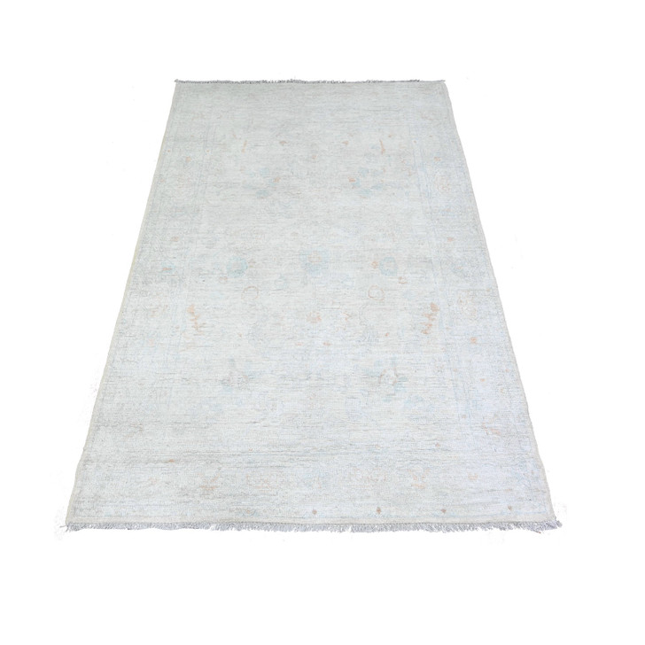 Oushak And Peshawar Wool Hand Knotted Rug Ivory Gray 3.10X5.8 -O074880