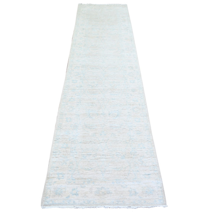 Oushak And Peshawar Wool Hand Knotted Rug Ivory Ivory 2.5X9.6 -O074509