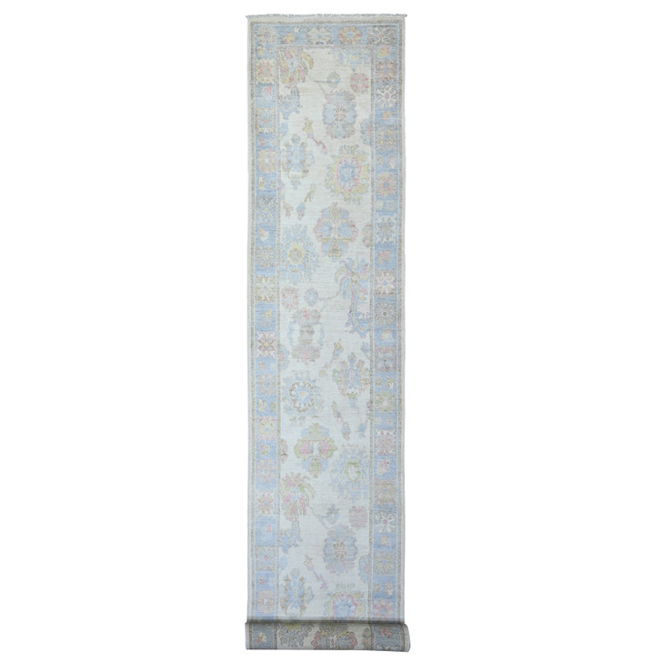 Oushak And Peshawar Wool Hand Knotted Rug Ivory Ivory 2.8X19.1 -O073648
