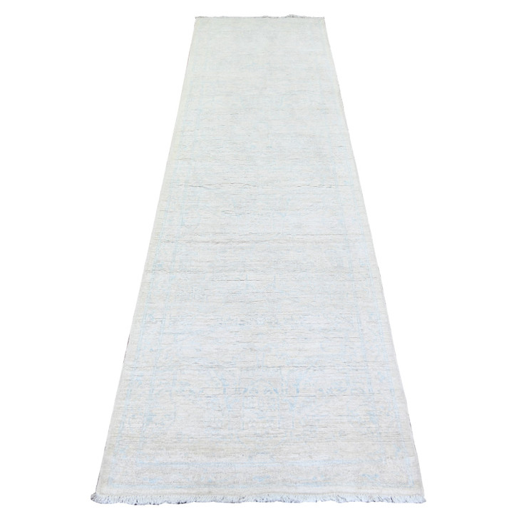 Oushak And Peshawar Wool Hand Knotted Rug Ivory Ivory 2.8X9.7 -O074054