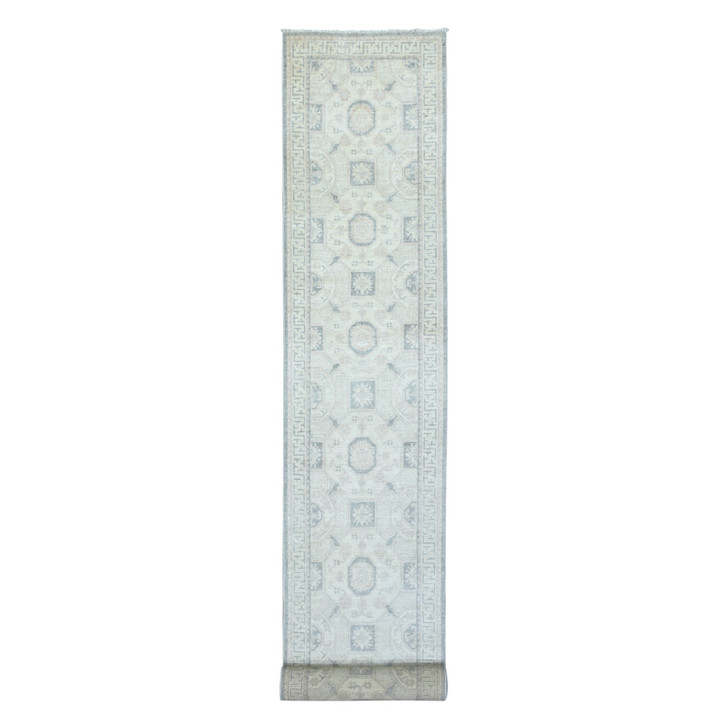 Oushak And Peshawar Wool Hand Knotted Rug Ivory Ivory 2.9X18.9 -O072802