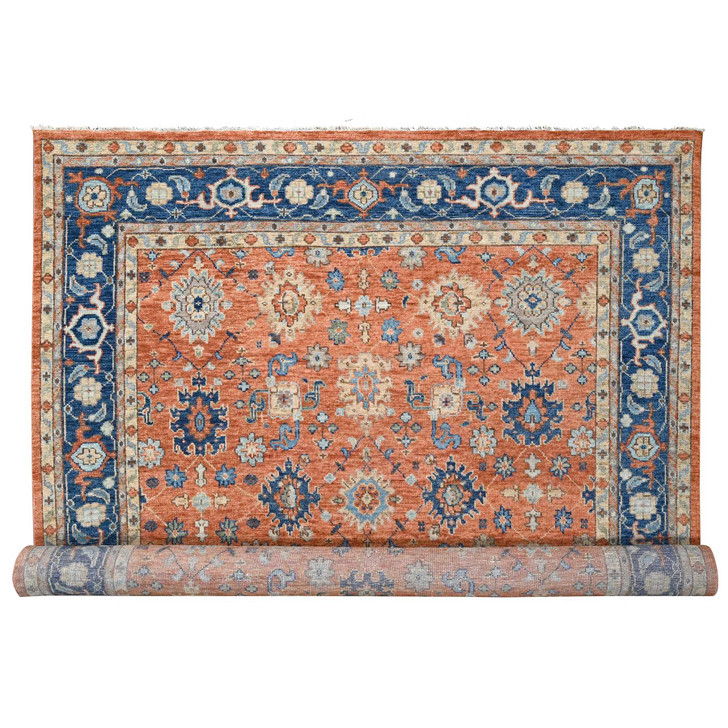 Oushak And Peshawar Wool Hand Knotted Rug Orange Denim Blue 12.0X17.10 -O084467