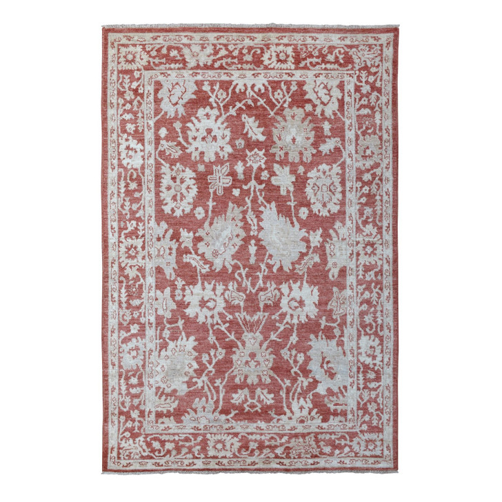 Oushak And Peshawar Wool Hand Knotted Rug Red Burnt Ochre 6.0X9.0 -O067987