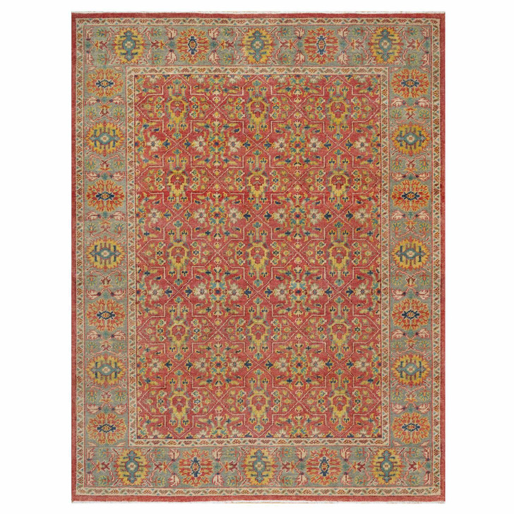 Oushak And Peshawar Wool Hand Knotted Rug Red Green 8.11X11.10 -O090957