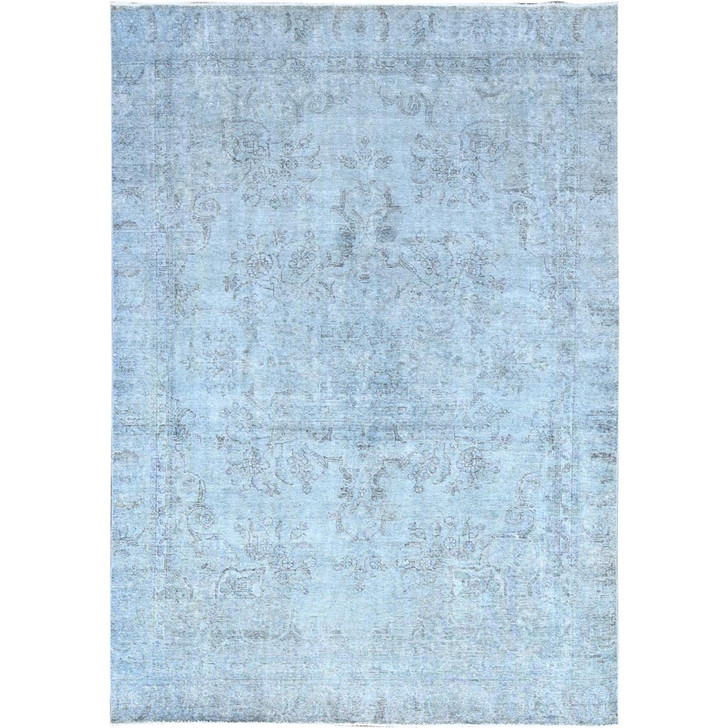 Overdyed & Vintage Wool Hand Knotted Rug Blue Blue 7.10X9.9 -O086926