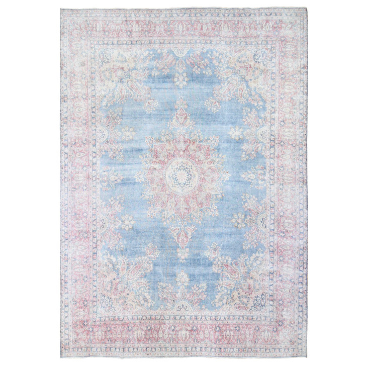 Overdyed & Vintage Wool Hand Knotted Rug Blue Red 10.0X12.10 -O080139