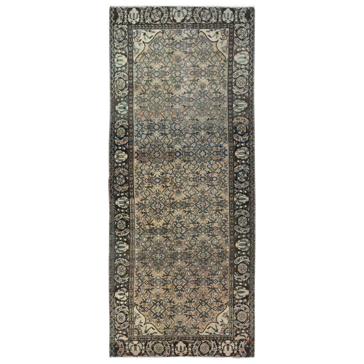 Overdyed & Vintage Wool Hand Knotted Rug Brown Chocolate Brown 4.0X9.9 -O081660