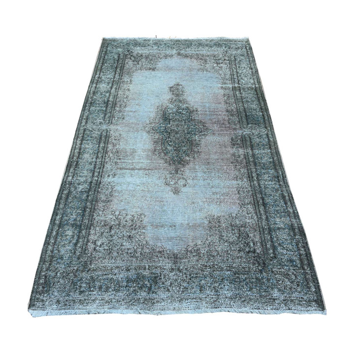 Overdyed & Vintage Wool Hand Knotted Rug Grey Gray 3.11X7.1 -O089546