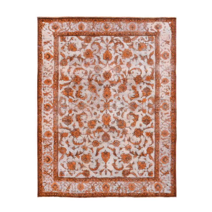 Overdyed & Vintage Wool Hand Knotted Rug Orange Ivory 8.1X10.9 -O080665