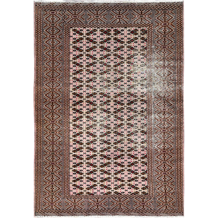 Overdyed & Vintage Wool Hand Knotted Rug Pink Pink 4.4X6.1 -O086057