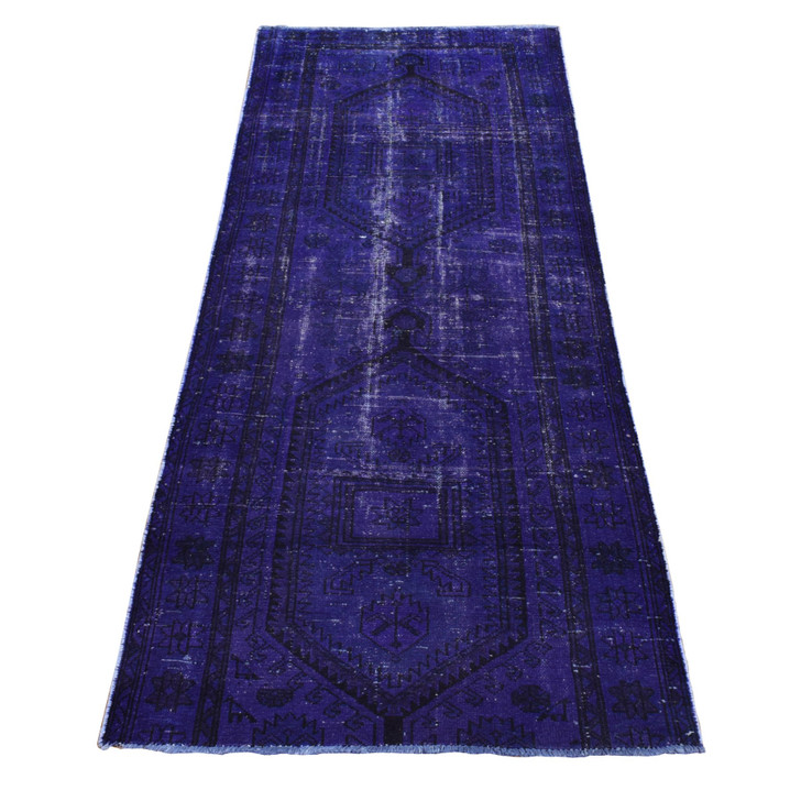 Overdyed & Vintage Wool Hand Knotted Rug Purple Purple 3.4X8.7 -O080874