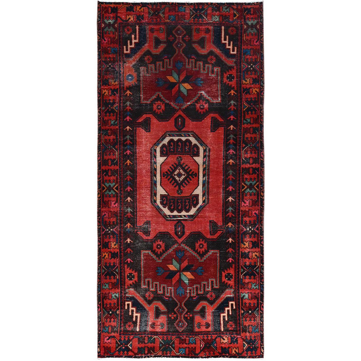Overdyed & Vintage Wool Hand Knotted Rug Red Red 4.1X9.10 -O086677