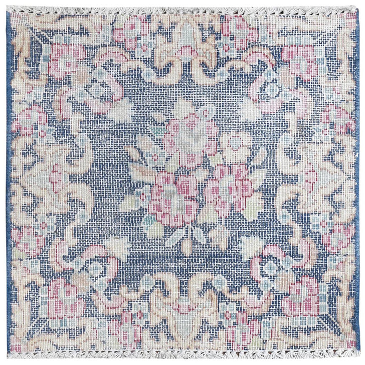 Overdyed & Vintage Worn Wool Hand Knotted Rug Blue No Border 1.7X1.7 -O081959