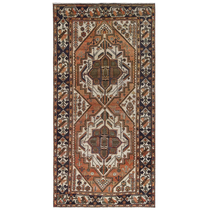 Overdyed & Vintage Worn Wool Hand Knotted Rug Brown Ivory 5.3X10.10 -O061919