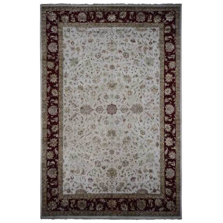 Rajasthan Wool & Silk Hand Knotted Rug Ivory Red 12.0X18.2 -O087952