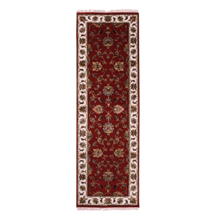 Rajasthan Wool & Silk Hand Knotted Rug Red Beige 2.6X8.2 -O075393