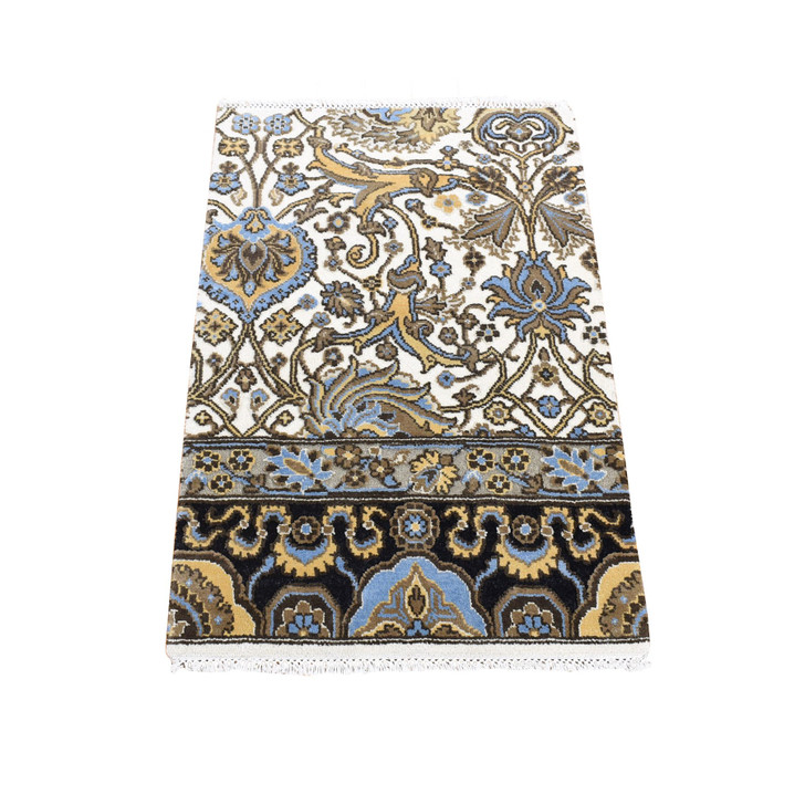 Rajasthan Wool Hand Knotted Rug Ivory No Border 2.0X3.2 -O080612