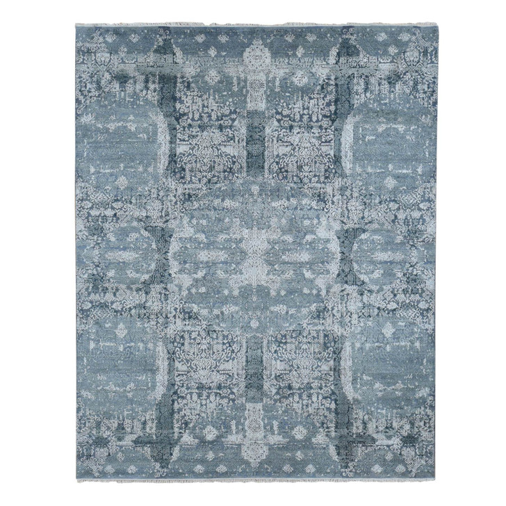 Transitional Wool & Pure Silk Hand Knotted Rug Grey No Border 7.10X10.0 -O087698