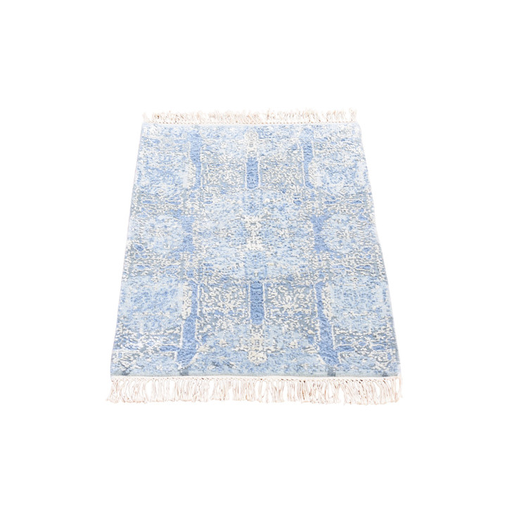Transitional Wool & Silk Hand Knotted Rug Blue No Border 2.0X3.0 -O066965