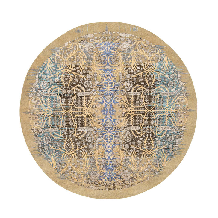 Transitional Wool & Silk Hand Knotted Rug Brown Brown 6.0X6.0 -O064420