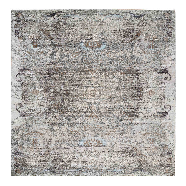 Transitional Wool & Silk Hand Knotted Rug Grey No Border 8.0X8.1 -O063684