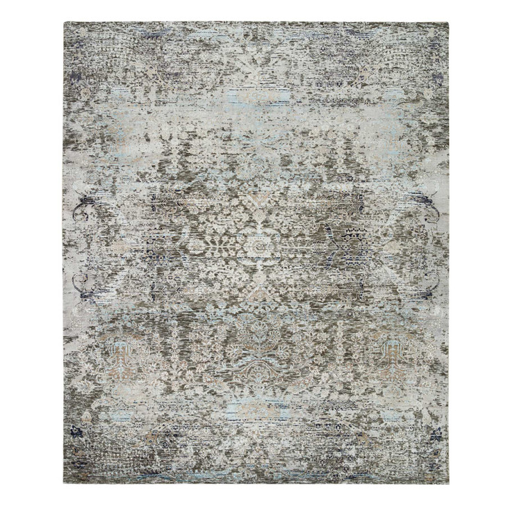 Transitional Wool & Silk Hand Knotted Rug Grey No Border 8.3X10.0 -O065663