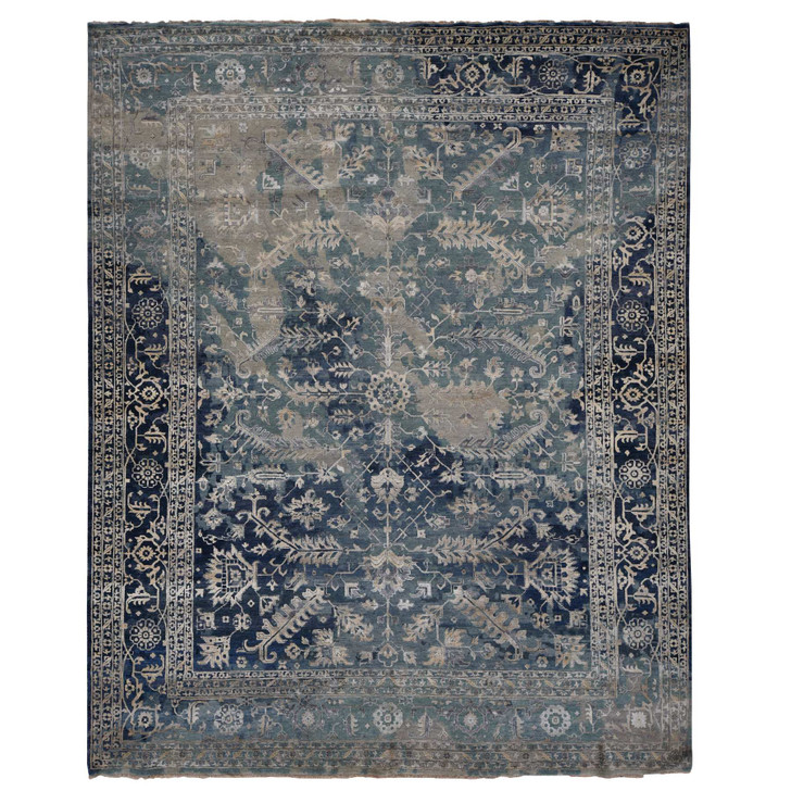 Transitional Wool Hand Knotted Rug Blue Blue 11.8X14.8 -O078006