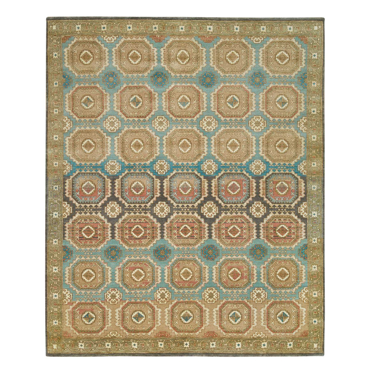 Transitional Wool Hand Knotted Rug Green Olive Green 8.3X10.0 -O065545