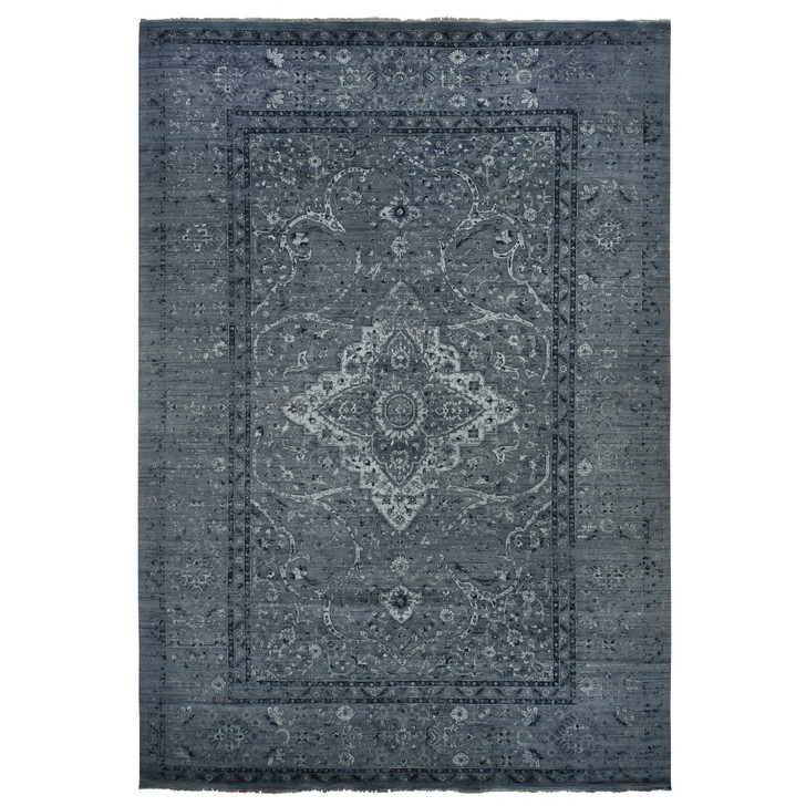 Transitional Wool Hand Knotted Rug Grey Gray 12.1X17.7 -O078008