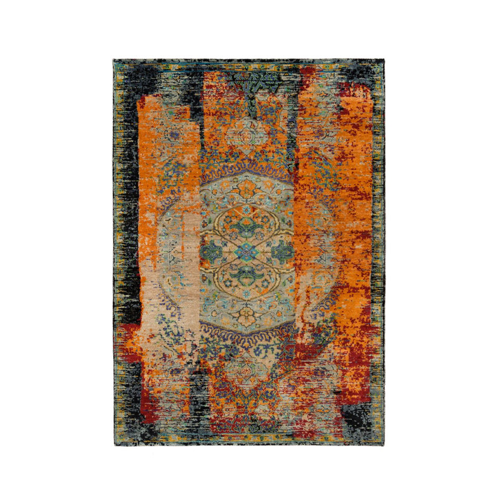 Transitional Wool Hand Knotted Rug Orange No Border 4.1X6.0 -O065914