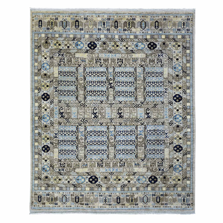 Tribal & Geometric Wool Hand Knotted Rug Beige Ivory 8.0X9.9 -O072884