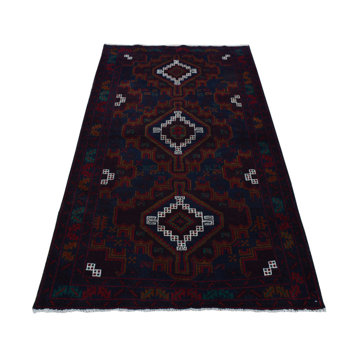 Tribal & Geometric Wool Hand Knotted Rug Blue Blue 3.8X6.6 -O087771
