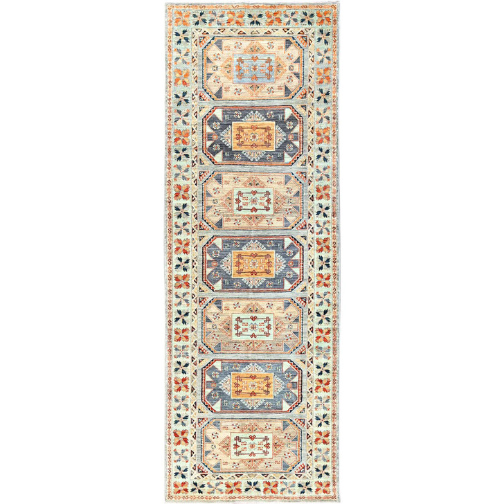 Tribal & Geometric Wool Hand Knotted Rug Blue Blue 4.0X11.9 -O085840