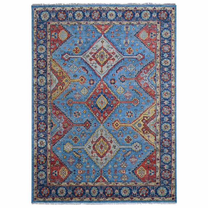 Tribal & Geometric Wool Hand Knotted Rug Blue Navy Blue 8.10X11.10 -O084005