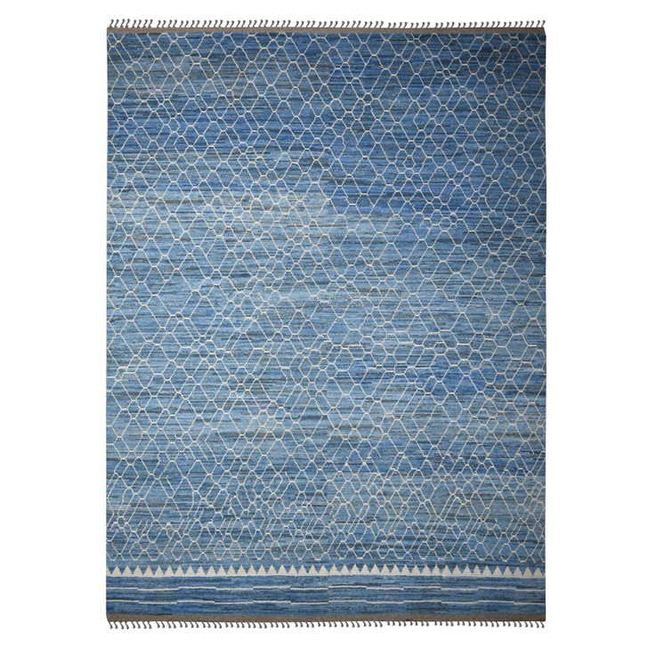 Tribal & Geometric Wool Hand Knotted Rug Blue No Border 12.0X16.1 -O089135