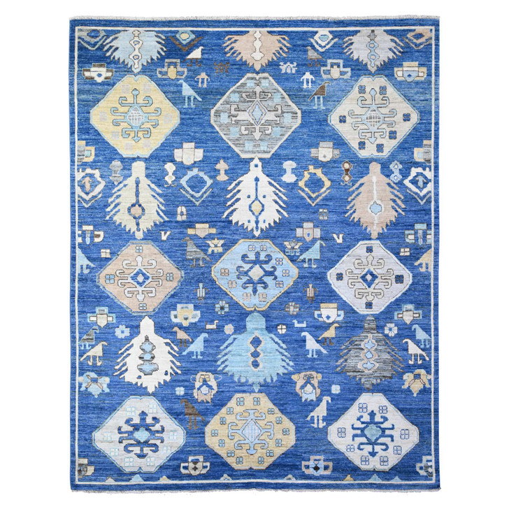 Tribal & Geometric Wool Hand Knotted Rug Blue No Border 8.8X11.3 -O088197