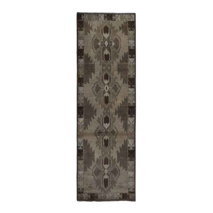 Tribal & Geometric Wool Hand Knotted Rug Brown No Border 2.5X8.0 -O087955