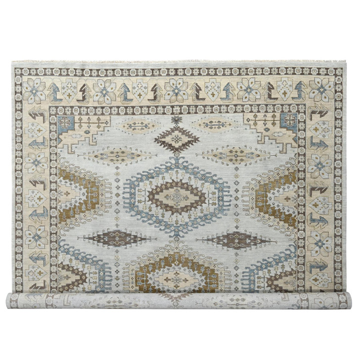 Tribal & Geometric Wool Hand Knotted Rug Grey Ivory 10.0X10.1 -O084832