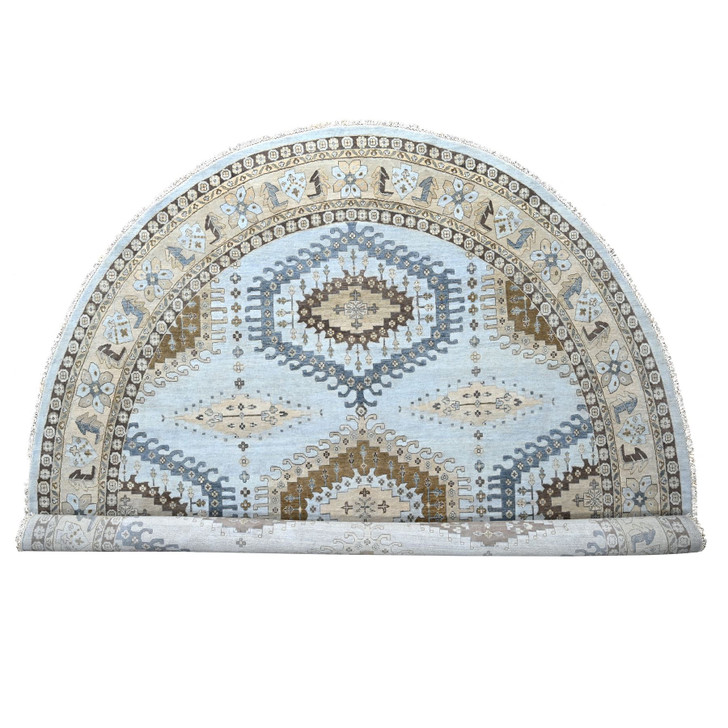 Tribal & Geometric Wool Hand Knotted Rug Grey Ivory 13.8X13.10 -O010079