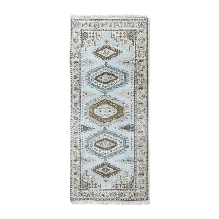 Tribal & Geometric Wool Hand Knotted Rug Grey Ivory 2.7X5.10 -O084926