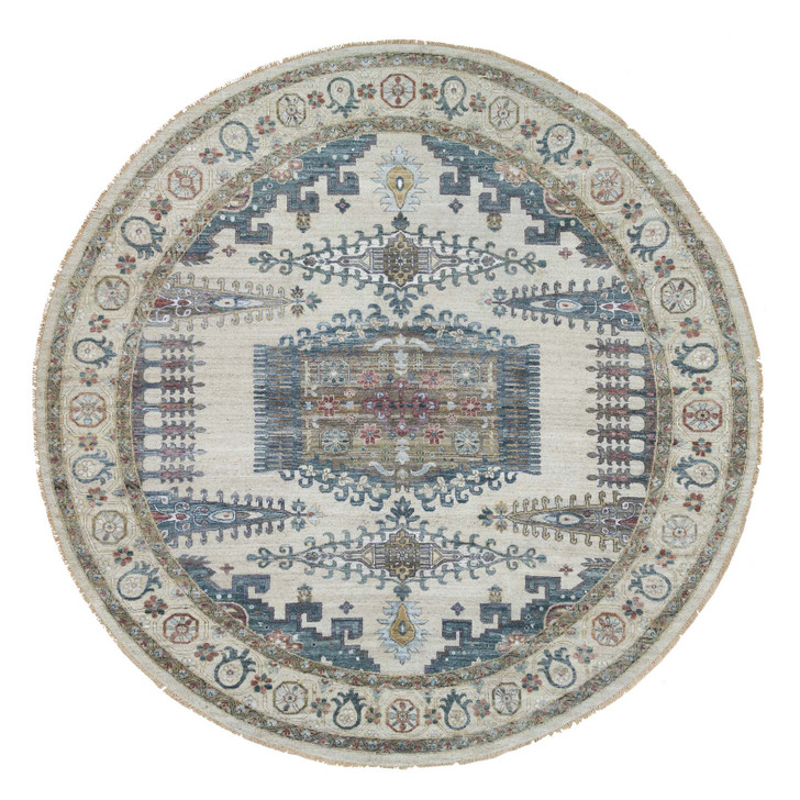 Tribal & Geometric Wool Hand Knotted Rug Ivory Ivory 12.0X12.0 -O065449