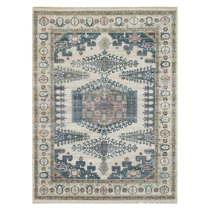 Tribal & Geometric Wool Hand Knotted Rug Ivory Ivory 8.0X10.0 -O065584