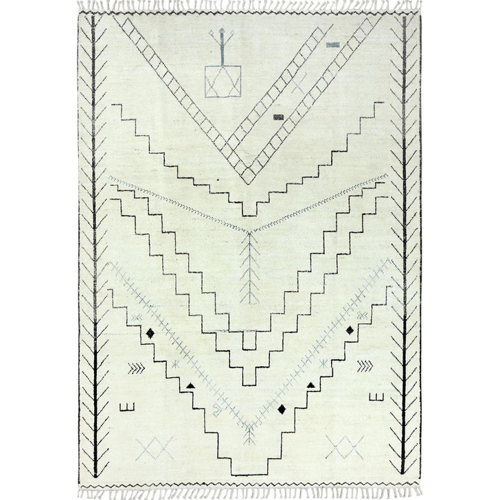 Tribal & Geometric Wool Hand Knotted Rug Ivory No Border 9.3X12.6 -O082960
