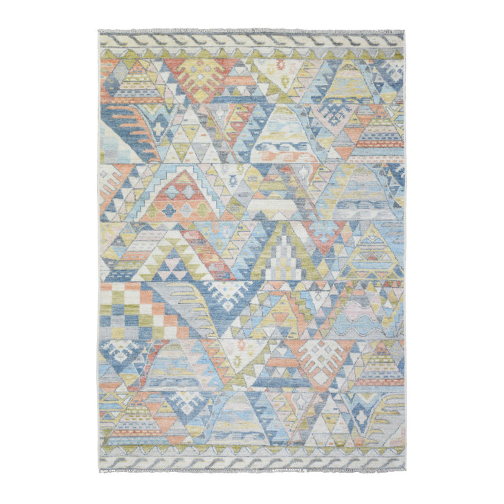 Tribal & Geometric Wool Hand Knotted Rug Multicolored No Border 6.1X8.8 -O072795