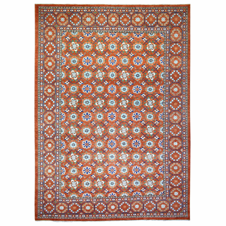 Tribal & Geometric Wool Hand Knotted Rug Orange Orange 9.9X13.6 -O072171